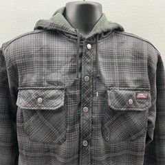Dickies Hooded Plaid Flannel Jacket Mens Medium Gray Fleece Lined Snap Close