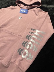 Hugo Boss Men’s Niftyhood Logo Cotton French Terry Pullover Hoodie-Dark Pink/Lg
