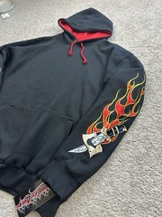 Sapphire Lounge Embroidered Hoodie Men’s L Pullover Flame Gamble Cards Knifes