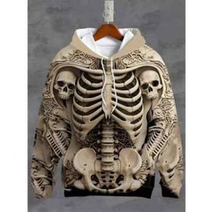 Men’s 3d Skeleton Skull Print Hoodie – Relaxed Fit, Polyester
