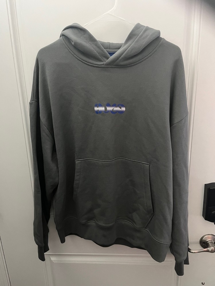 Hugo Boss Niftyhood Logo French Terry Hoodie Bubble Letter Gray Men’s Size Small
