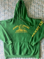 Vintage John Deere Moline Illinois Old Logo Green Hoodie Size Large