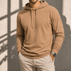 100% Combed Cotton Lightweight Almond Hoodie Garment Dyed Pullover All Seasons