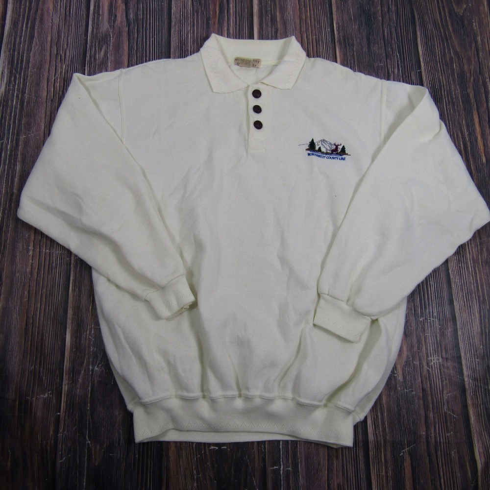Northwest Territory Sweatshirt Mens L Ivory Vintage Polo Collar II72-16