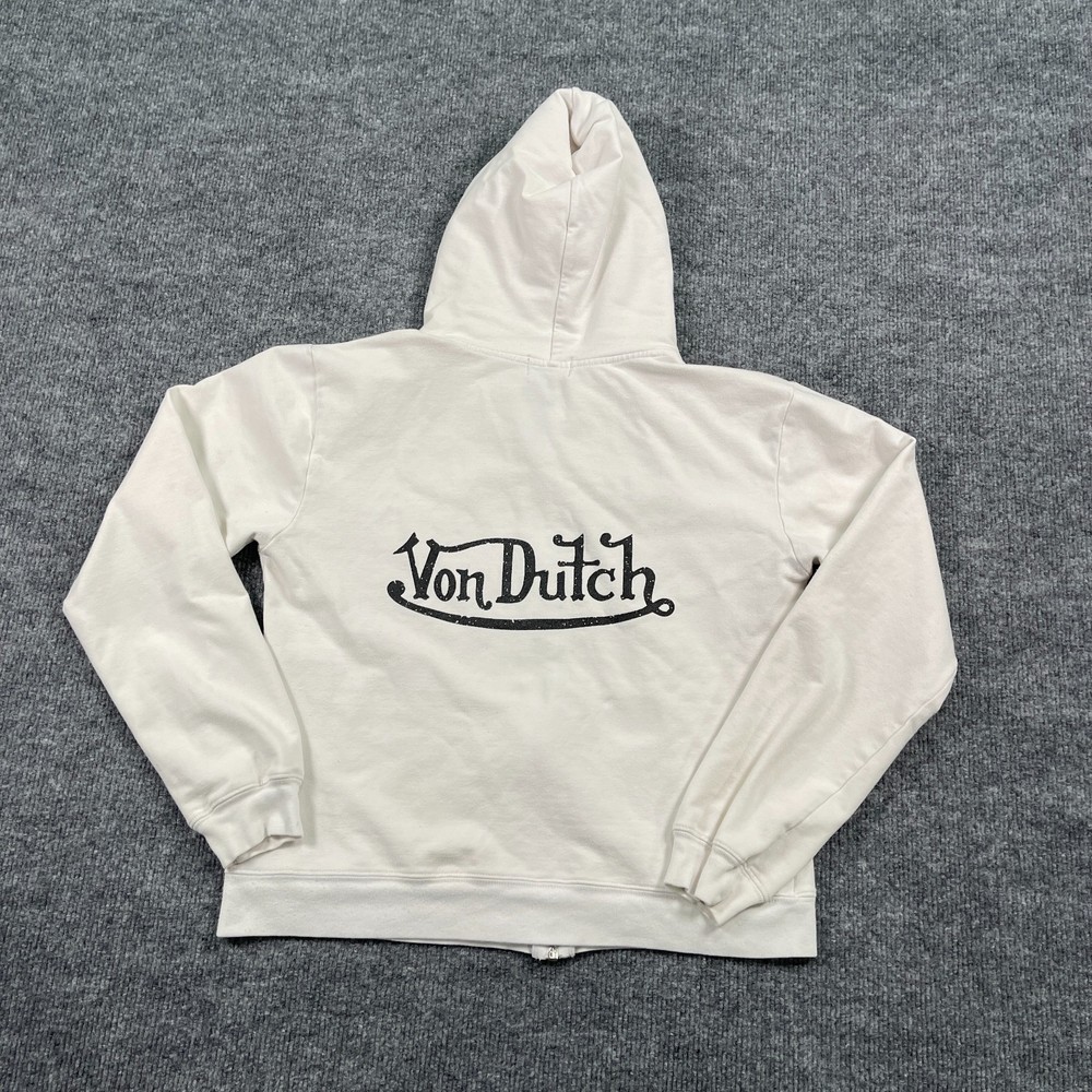 Vintage 90s Von-Dutch Full-Zip Hoodie Teens XL 17×19 White