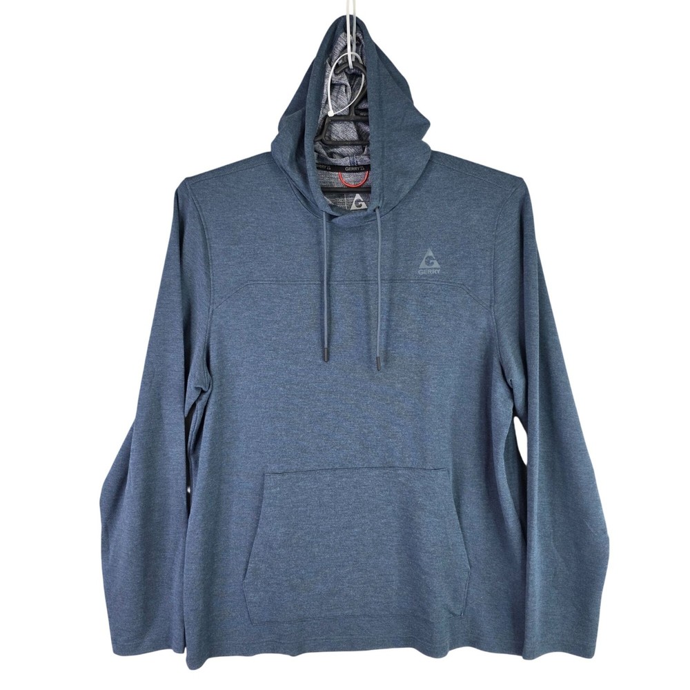 Mens Gerry Blue Performance Pullover Hoodie Drawstring Rayon Blend Stretch XL
