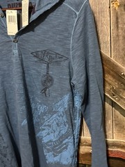 Men’s BUFFALO David Button Very light Hoodie Sweater Sz M 100% Cotton Blue NWT