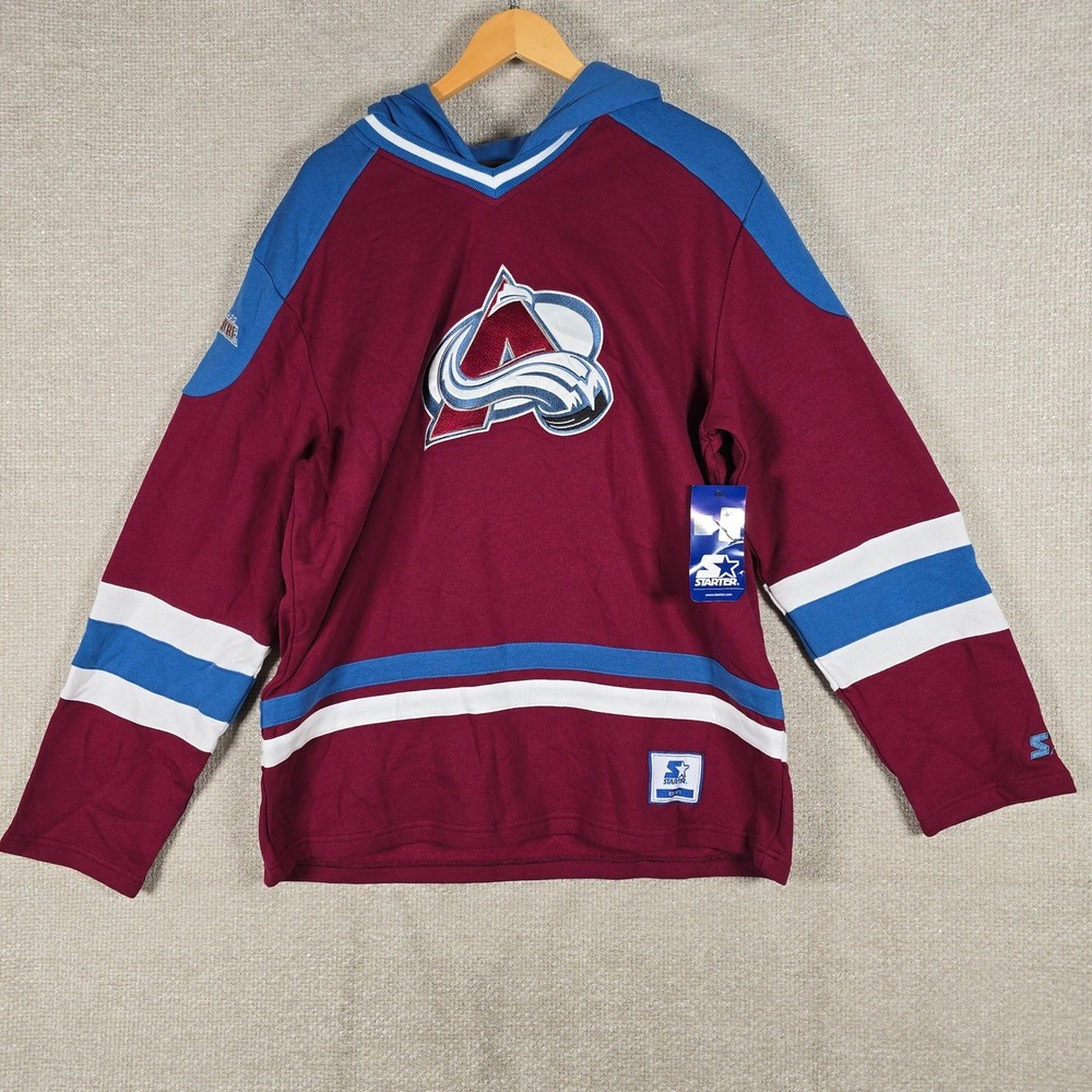 Starter Colorado Avalanche NHL Jersey Hoodie Mens Large Burgundy Blue NWT