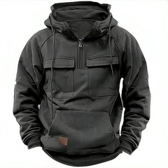 Mens Retro Tactical Sweatshirt Quarter Zip Cargo Pullover Hoodies Pocket Jackets