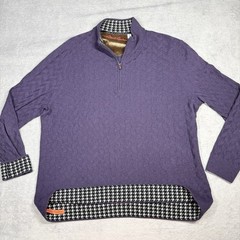ROBERT GRAHAM men’s 2XL 1/4 zip mock pullover sweater 100% wool knit Wine Plum