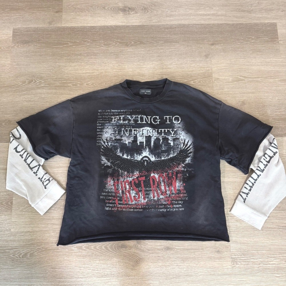 First Row Sweatshirt Mens XXL Black Flying To Infinity Graphic Double Layer Tee