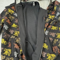 Y2K Paco Jeans Hoodie XXL Black Allover Print Logo Full Zip Pockets Fleece Lined