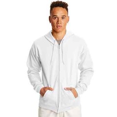 Hanes Men’s EcoSmart Full-Zip Fleece White Soild Breathable Hoodie, Size Small