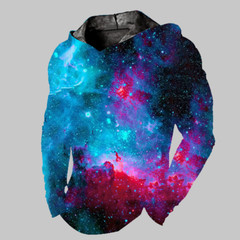 Men Hoodie Hooded T Shirt Colorful Cosmos Graphic Fashion LightWeight Ultra Soft