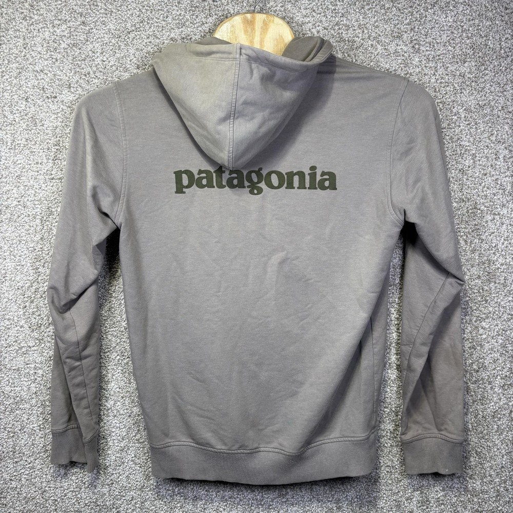 Patagonia Hoodie Mens Medium Gray Organic Cotton Full Zip Front Logo Sweatshirt