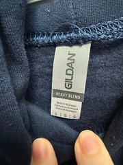 Navy Blue Fleece Pullover Hoodie Size LARGE Graphic BRUH Gildan Heavy Blend