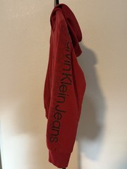 Calvin Klein Jeans Red Pullover Hoodie M Hooded Pockets Long Sleeve Logo
