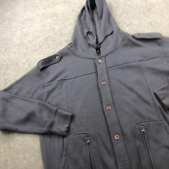 Sapphire Lounge Sweatshirt Mens 2XL Gray Button Front Hoodie Pockets Epaulette *
