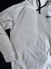 Nike Sweatshirt Mens Small White Dri FIT Pullover Hoodie Swoosh Logo Workout