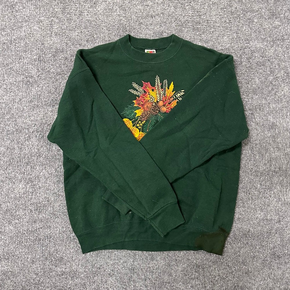 Fruit of the Loom Sweatshirt Mens Size L Green Vintage Autumn Graphic