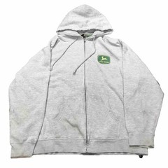 John Deere Mens Gray Full Zip Hoodie Sweatshirt XL Tractor Graphic Stained Read
