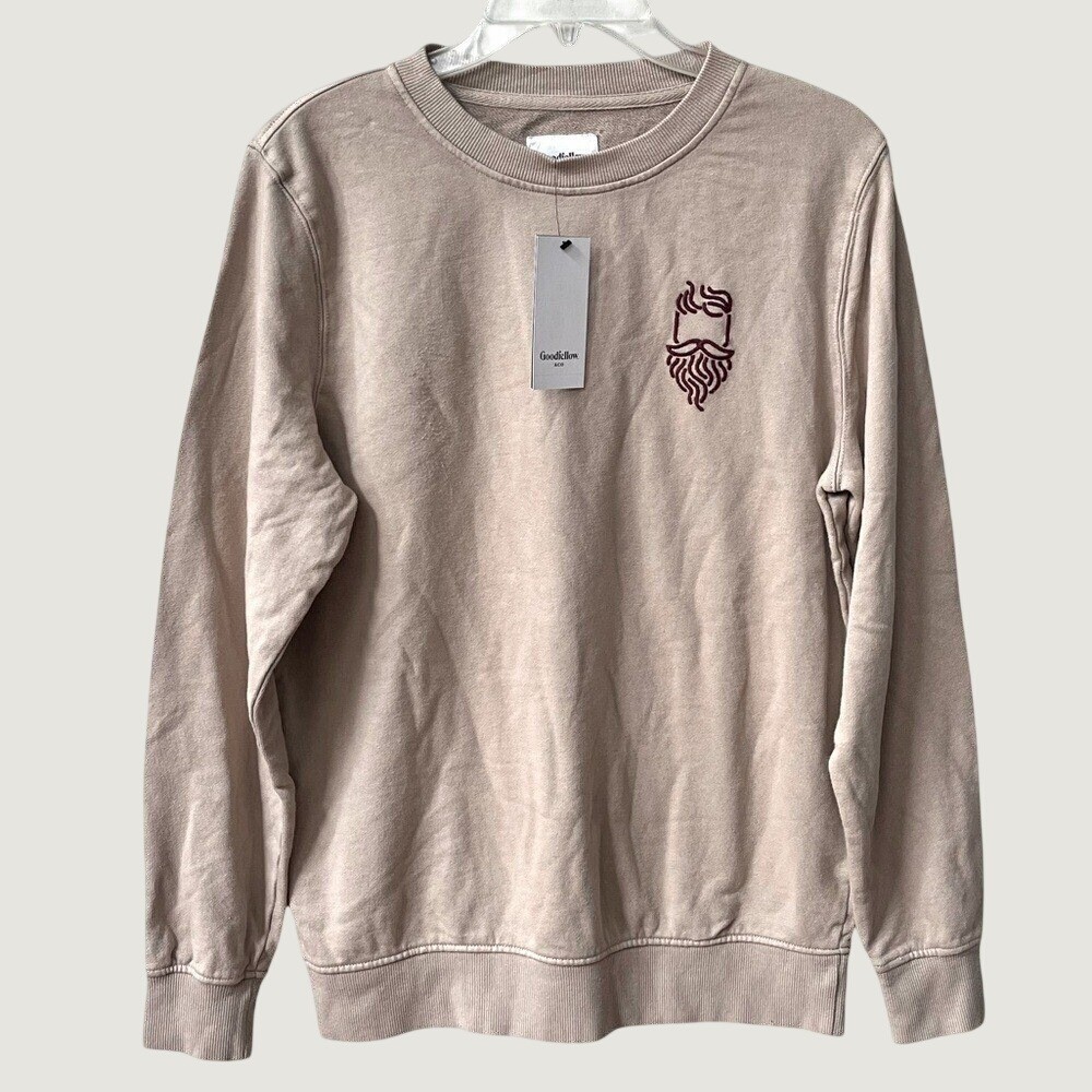Goodfellow Crewneck Sweatshirt Mens Small Taupe Embroidered Logo Pullover NWT