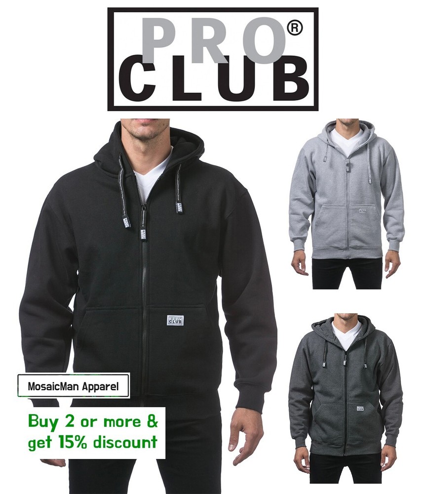 Pro Club Men’s Heavyweight Full Zip Up Zipper Causal Fleece Hoodie Winter Jacket