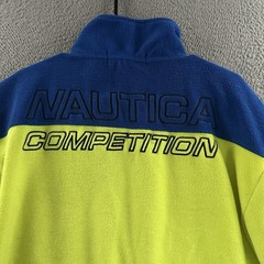 Nautica Competition Mens Fleece Blue Green Large 1/4 Zip USA Made 100% Polyester