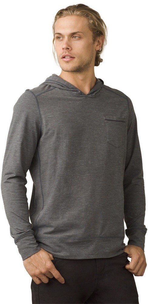 prAna Men L Pacer Pullover Hoodie Gray Stretch Lightweight UV Protection Hiking