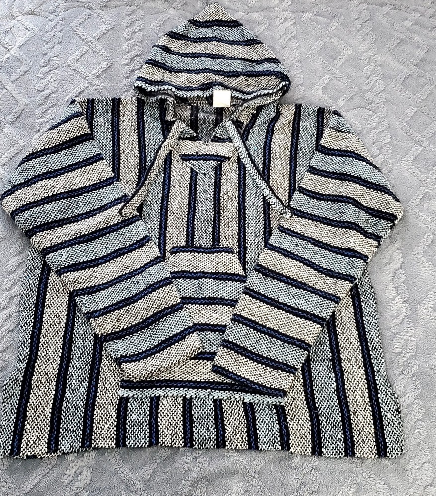 Mexican Baja Hoodie Drug Rug Blue/White/Black, Size XL PRE OWNED