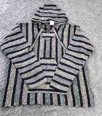 Mexican Baja Hoodie Drug Rug Blue/White/Black, Size XL PRE OWNED