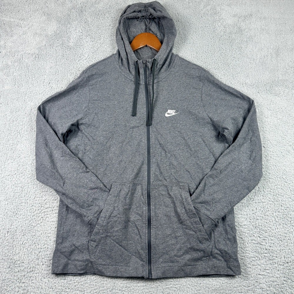 Nike Sportswear Full Zip Hoodie Mens XL Gray Lightweight Jersey Sweatshirt