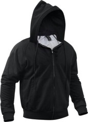 Mens Black Solid Thermal Lined Full Zip Hoodie Sweatshirt