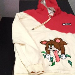 Makobi Men’s L Red/Ivory Colorblock Full Zip Fleece Hoodie Bear Graphic
