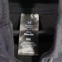 Mens Members Mark Luxe Black Pullover Hoodie Drawstring Rayon Blend Stretch XXL
