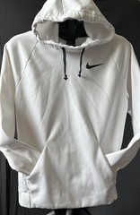 Nike Sweatshirt Mens Small White Dri FIT Pullover Hoodie Swoosh Logo Workout