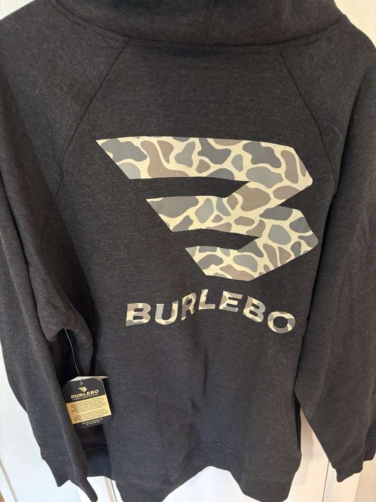 Burlebo Hoodie Men’s Large Charcoal Duck Camo Logo Pullover Sweatshirt