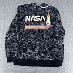 NASA Graphic Hoodie Mens Medium Black Marble Swirl Space Shuttle Retro Logo