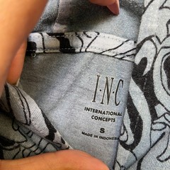 I.N.C International Concepts Hoodie Mens Small Black Gray Geometric Short Sleeve