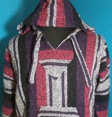 Adult S/M Beach Spring Poncho Colorful Hoodie Pullover Baja Hippie Surfer Hooded