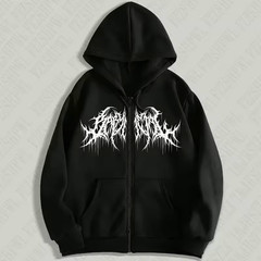 Y2K Full Zip Hoodie Men Gothic Metal Logo Graphic Sweatshirt Grunge Opium Jacket