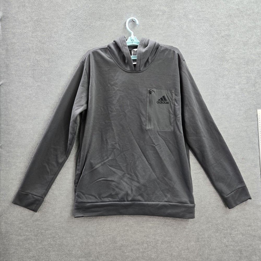 Adidas Men Sweatshirt L Gray Logo Embroidery Fleece Activewear Zipper Long