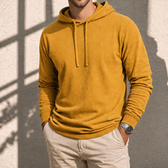 100% Combed Cotton Lightweight Yellow Hoodie Garment Dyed Pullover All Seasons