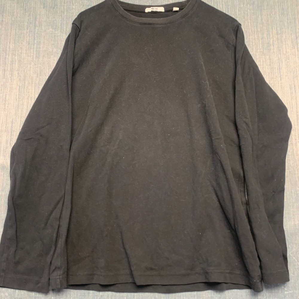 Uniqlo Men’s Sweatshirt Size M Black Solid Long Sleeve Casual Basic 100% Cotton