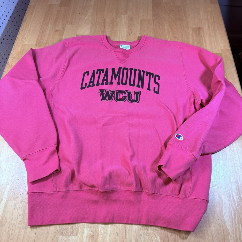 Vintage Champion Reverse Weave WCU Catamounts Sweatshirt L Coral Salmon Y2K