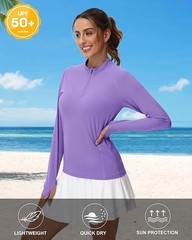 Women’sLong Sleeve UPF 50+ Sun Protection 1/4 Zip Shirt Hiking Athletic Top