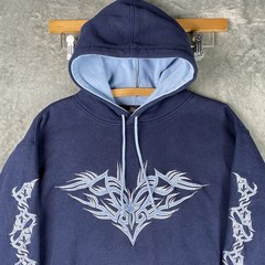 Vintage Sapphire Lounge Hoodie Mens XL Blue Fleece Sweatshirt Skater Y2K Tribal