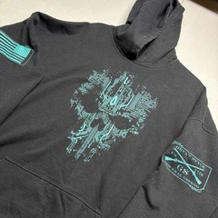 Grunt Style Mens Hoodie 3XL Big & Tall Black Teal Skull Flag Logo Graphics XXXL