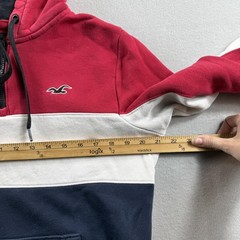 Hollister Hoodie Mens Small Red White Navy Colorblock Fleece 1/4 Zip Logo