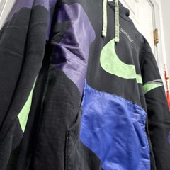 Nike Black Purple Green Graphic Print Pullover Hoodie Logo Pockets Men’s M Knit